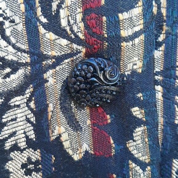 Vtg 80's Vest Artsy Tang Suit Mandarin Jacquard Metallic Fleur De Lis Tunic Sz M - Picture 7 of 8